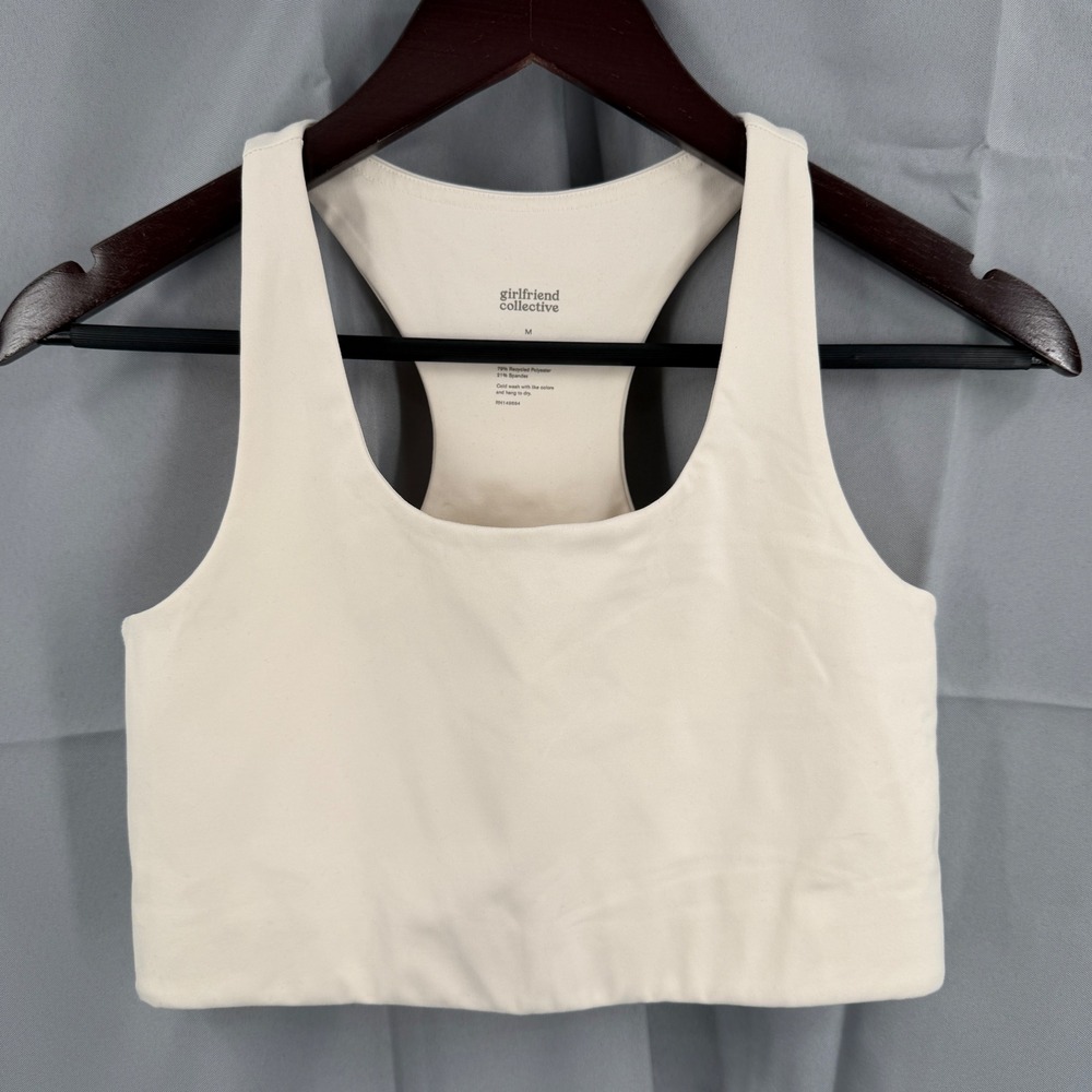 Girlfriend Collective White Racerback Sports Bra Crop Top Size Medium